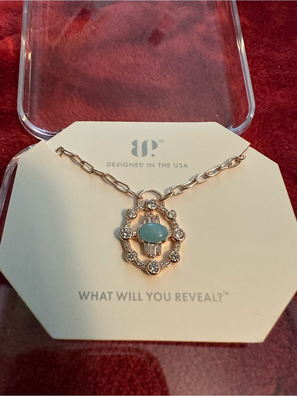 Blue Stone Halo Pendant Necklace - Designed in the USA